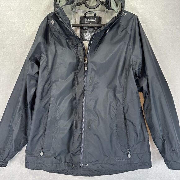 LL Bean Stowaway Gore-Tex Rain Jacket Womens Small Black Hooded Zip Up Hiking - Picture 8 of 16